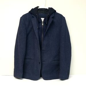 Calvin Klen Blazer Jacket w/ Hoodie Heather Blue Sz M